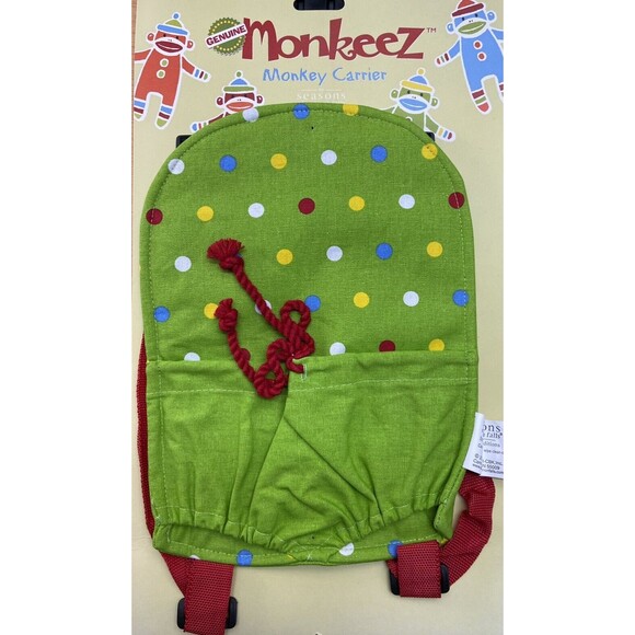 Genuine Monkeez Monkey Carrier Brand Sock Monkey Green Cotton 13 inch Doll - Picture 1 of 2